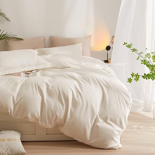 Miniatura 8 de ROOMLIFE Funda de edredón blanca crema prelavada, tamaño Queen, ropa de cama bohemia color crema tamaño queen, funda de edredón suave y acogedora