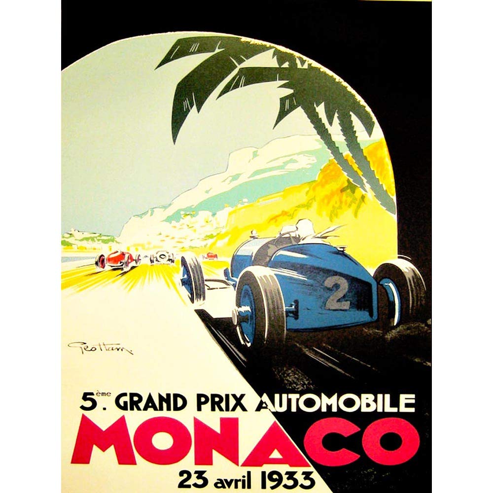 Wee Blue Coo Sport Advert Motor Race Grand Prix Monaco Monte Carlo Art Print Poster Wall Decor 12X16 Inch