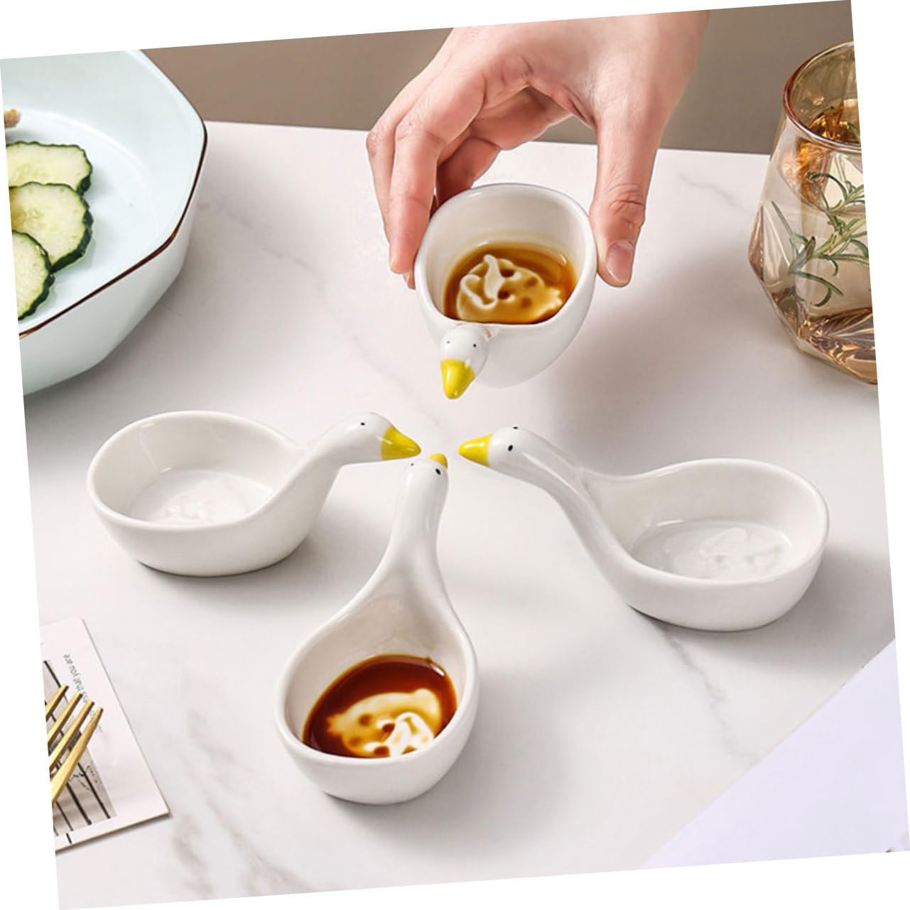 2pcs Ceramic Soy Sauce Dipping Bowls Small Porcelain Dish for Appetizers Seasoning Vinegar Compact Lightweight Side Dish Plates with Stable Base for Kitchen and Party Use