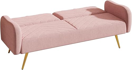 JINS&VICO Sofá cama convertible de 70.47 pulgadas de ancho con dos almohadas, cómodo sofá futón con respaldo ajustable, moderno sofá cama con patas