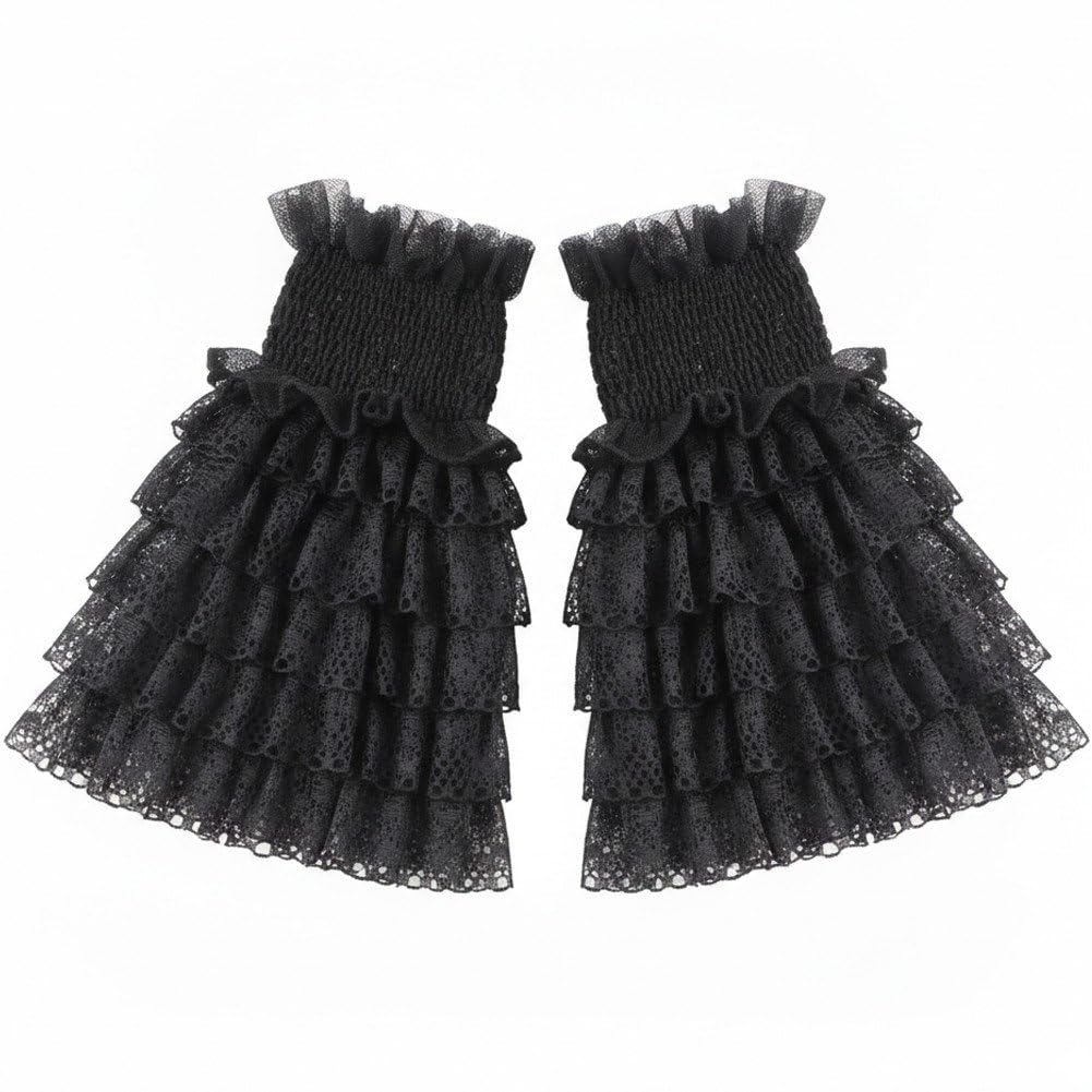 Sslvya Lace Hand Sleeve Wrist Cuffs Detachable Ruffled Floral Lace Elastic Bowknot Bracelet Wedding Party Cosplay Accessories