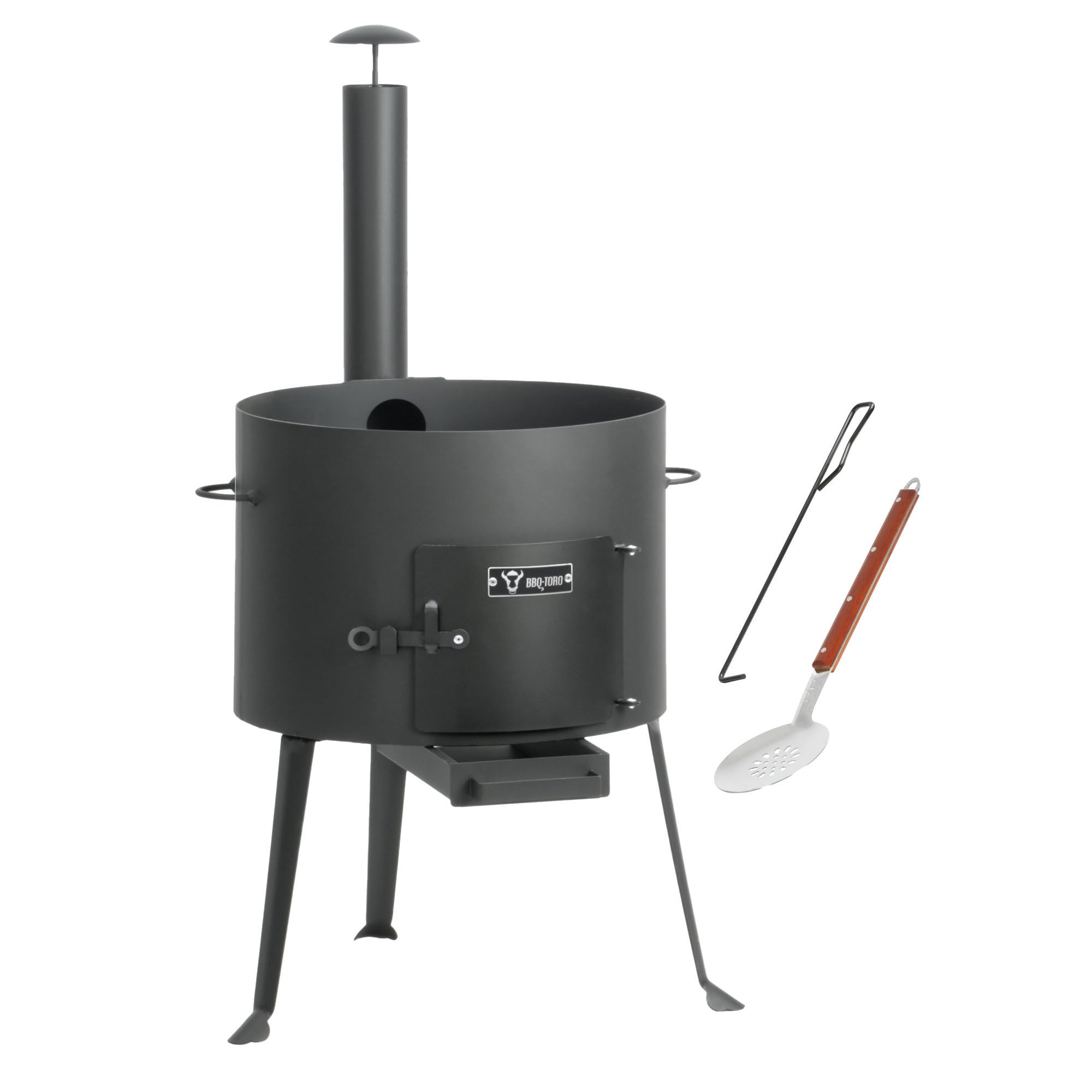 BBQ-Toro Cast Iron Kazan Optional with Kazan Oven, XXL Cast Iron Pot with Lid, Goulash Pot with Slotted Spoon and Poker (Diameter 44 cm, Utschak)