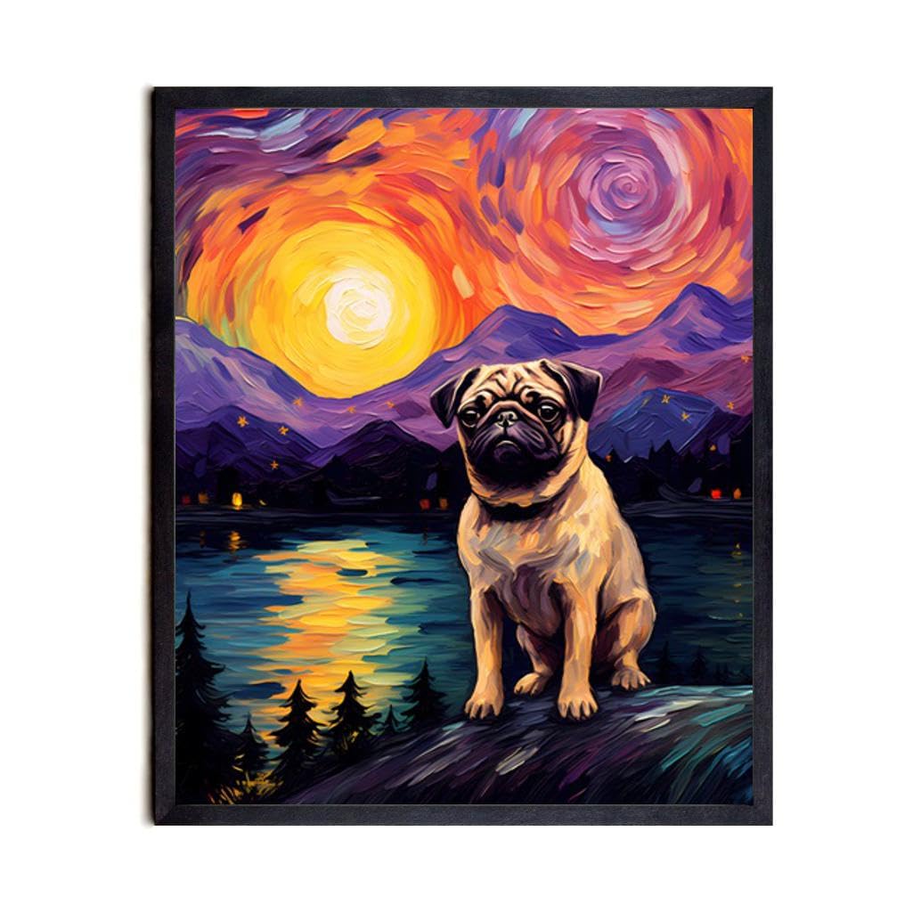 Bestbuddy Pet11X14 Unframed Starry Evening Pug Dog Pet Family Friend Peace Oil Painting Art Print Poster Wall Decor AP147