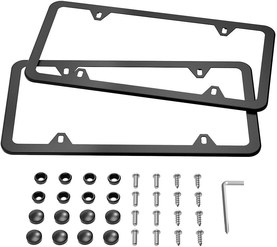 Black License Plate Frames , 2 PCS Car Licence Plate Covers with Fixed for for US Car Number Plate 4 Holes