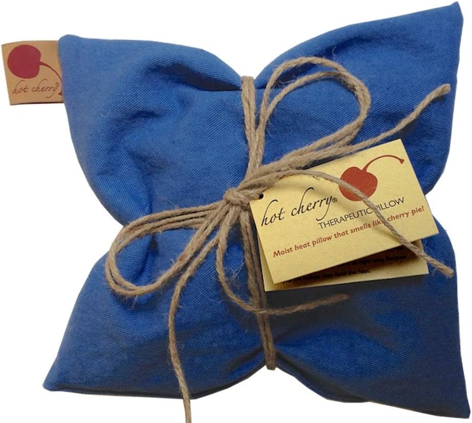 Hot Cherry Pit Pillow Square - Natural Moist Heat or Cold Therapy for Muscle Pain, Tension Relief, Arthritis, Aromatherapy - Microwavable (Blue Denim, Natural-Dyed) FSA/HSA Approved