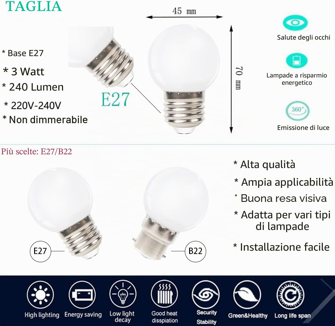 40 Pezzi Lampadine LED E27 Bianco Caldo, 3W equivalenti a 30W, 240Lm, Consumo Basso, Risparmio Energetico, Lampada E27 per Luci d'atmosfera Casa Patio Esterno Decorazione Feste Matrimoni
