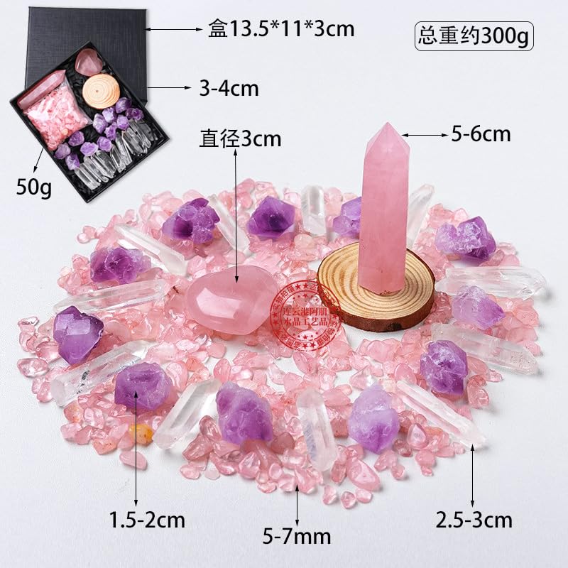 Namzi 1 Piece Natural Crystal raw Stone Crystal Hexagonal Prism Crystal Crushed Stone Set Box Light Blue Natural Crystal Stone Heart-Shaped Mineral Logo Decoration Ornament