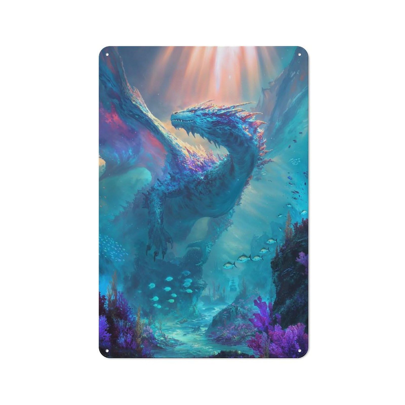 Junmoney Sacred Coral Dragon Vintage Tin Sign 30X20cm For Garden Room Or Summerhouse, For A Newly Organised Room And Metal Sign Display