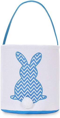MONOBLANKS - Cesta de lona y algodón para niños, para cazar huevos de Pascua y llevar regalos, con diseño impreso de conejo de Pascua con cola Azul