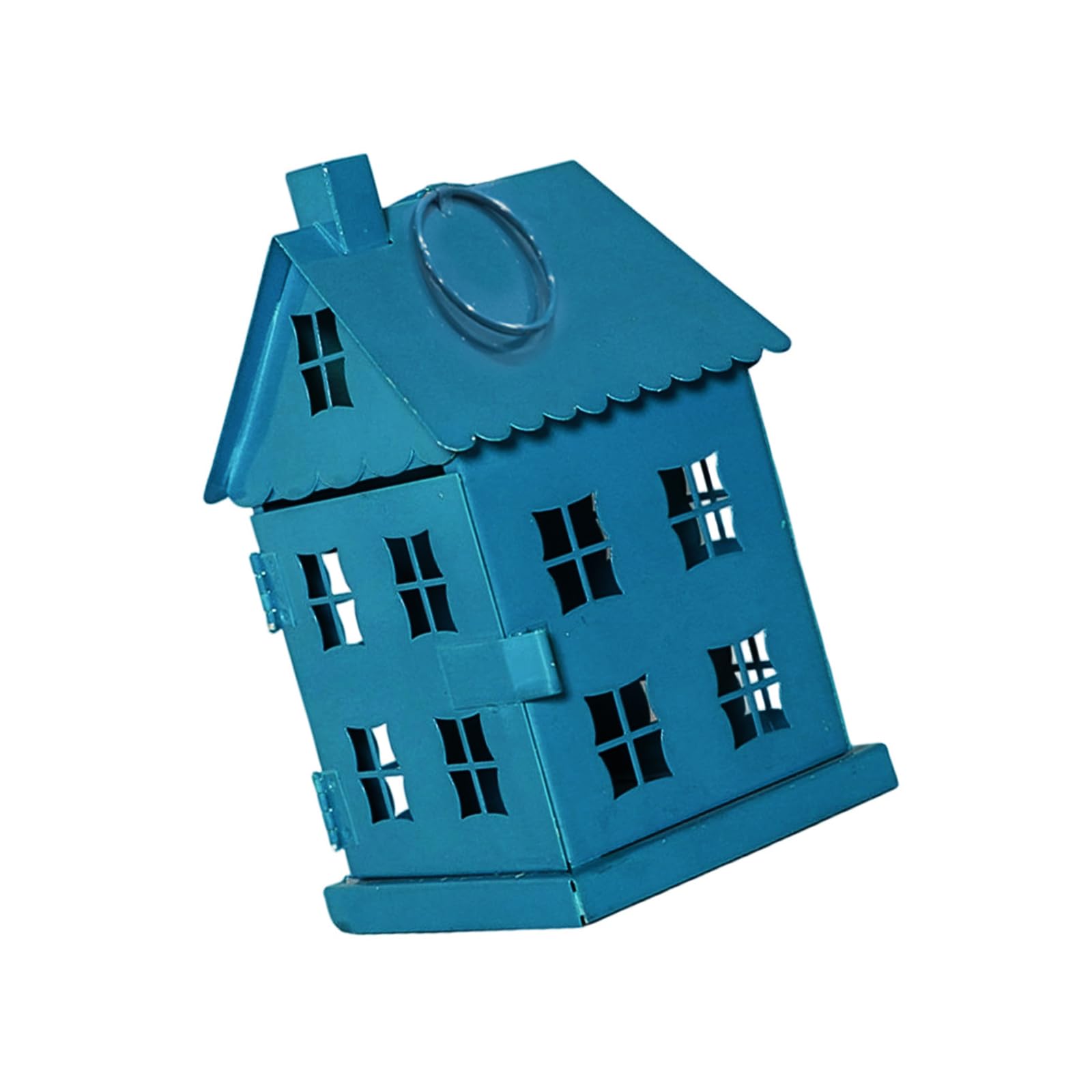 Uqezagpa Artistic Metal Hollowout Ice House Shape Blue Finish Tealight Holder Candlestick for Farmhouses Tabletop Display Blue Desktop Stand