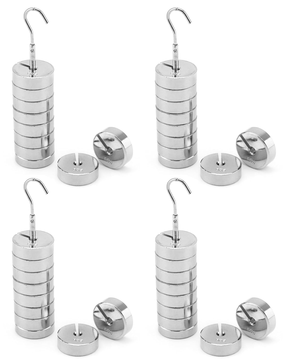 QWORK 4 Set of Slotted Weight, 9 Pcs Slotted Mass Set with Hangers - 9 Weights (50g) - 500g