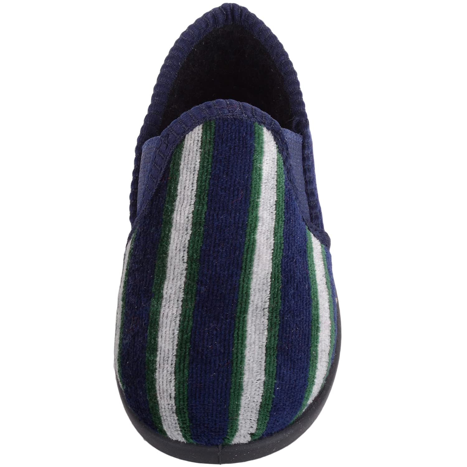 ABSOLUTE FOOTWEAR Childrens Kids Infant Slip On Striped Winter Slippers with Twin Gusset - Navy - US Infant 7