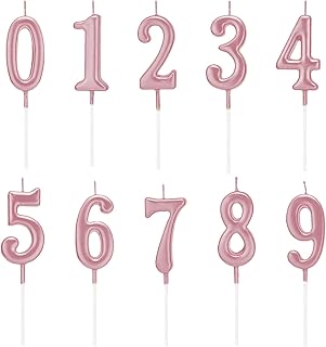 10Pcs Rose Gold Number Candles 0-9 Set, Pink Birthday Candles 0 1 2 3 4 5 6 7 8 9 for Cake Decorations Party Wedding Anniversary Celebration Supplies