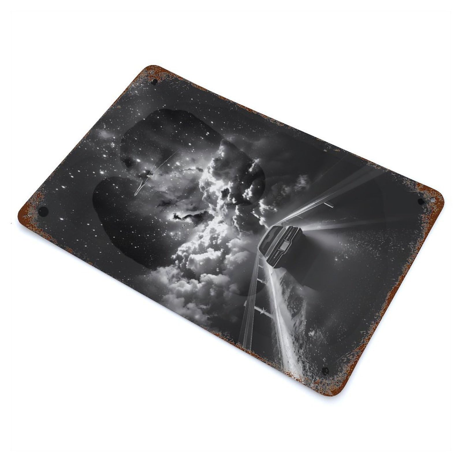 Rust Effect Cosmic Journey Weathered Tin Sign 11.8"x7.9", Novelty Wall Decor for Office, Studio And Wall Decor