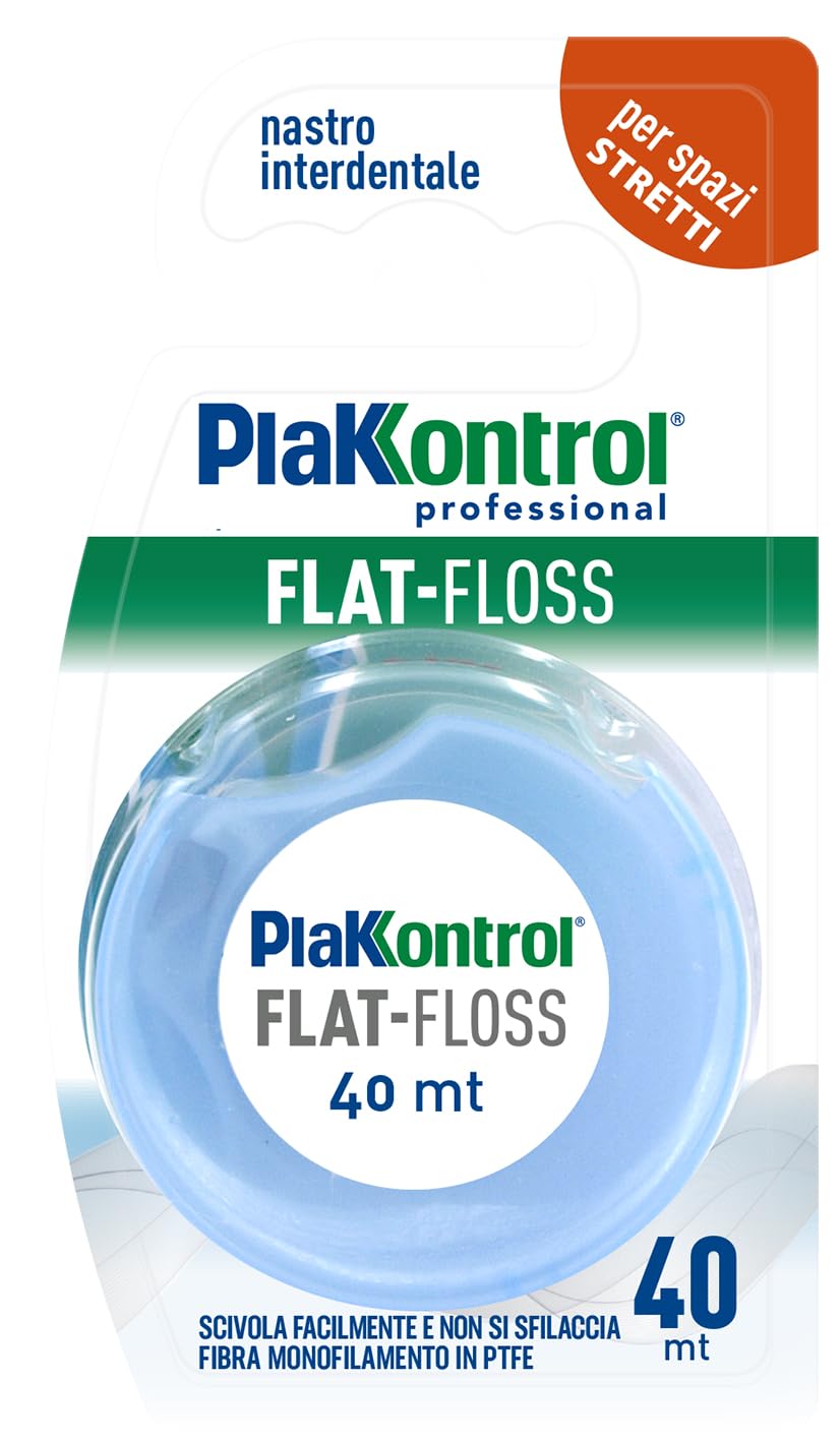 Plakkontrol® Flat-Floss, Filo Interdentale Leggermente Cerato, Nastro in PTFE, 40 m, 22 g