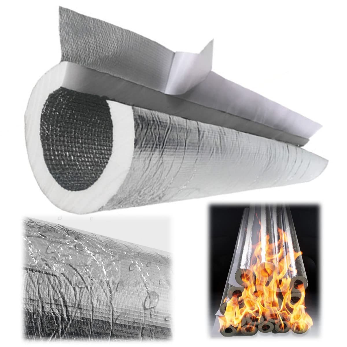 Aislamiento de tuberías 1 m Longitud, Espuma Aislante del Tubo de Semisplit 27~250 mm, Tubo de Aislamiento térmico de Papel de Aluminio Autoadhesivo, 1 Piezas (Size : Inner Diameter:219mm)