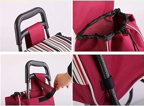 Miniatura 3 de Bolsas de carrito de compras, bolsa de asas plegable de 40L, bolsas de carrito de compras de tela Oxford impermeable portátil, rojo