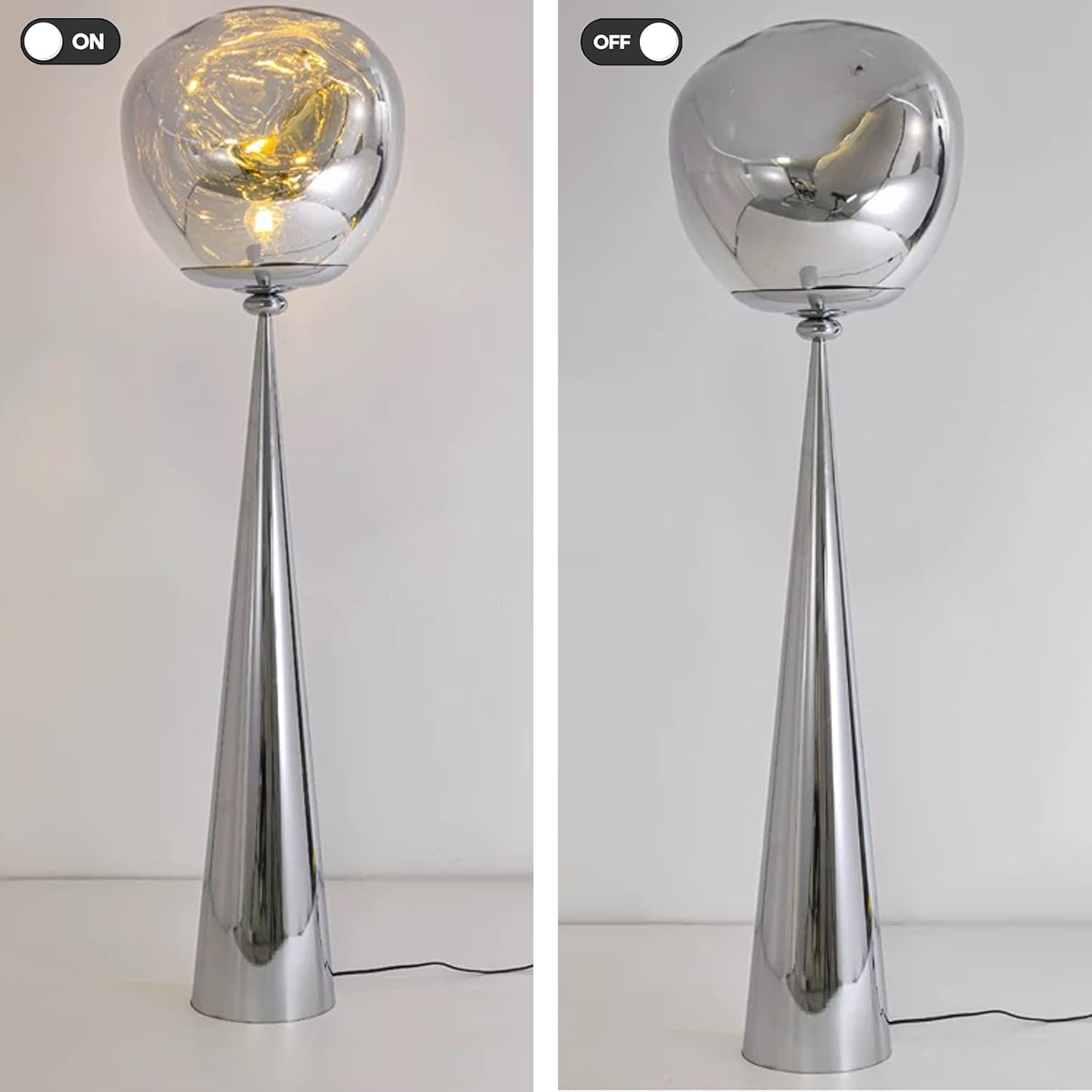 SOMINA Modern Floor Lamp Gray Lava Design 28 Inch Tall Standing Light with Round Acrylic Shade and Metal Base for Living Room Bedroom Office Study