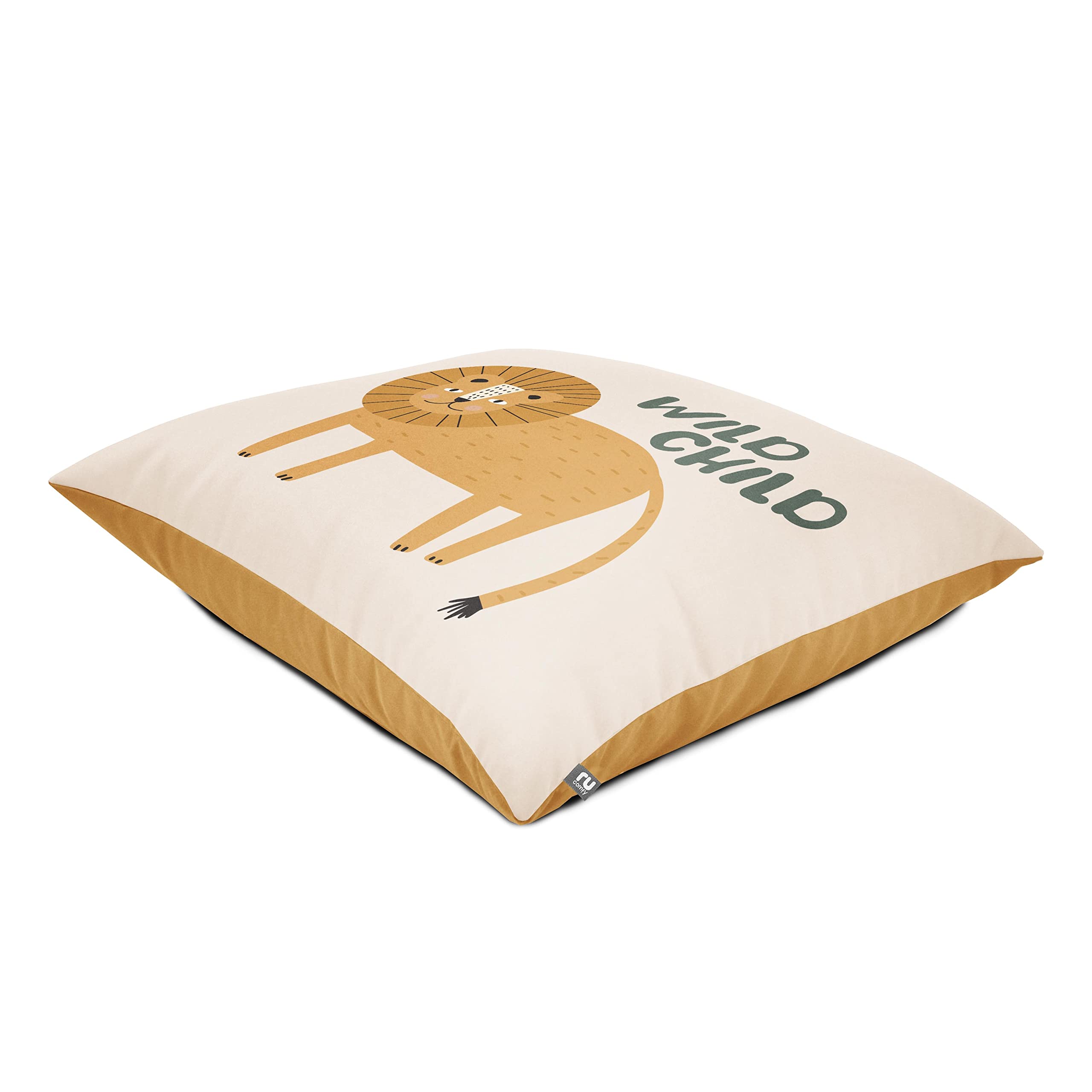 rucomfy Beanbags Kids Large Square Floor Cushion Bean Bag. Perfect for Chidrens Bedroom or Playroom. Giant Plush Pillow for Child with Filling. Machine Washable - 70 x 70cm (Safari Friends Lion)