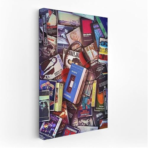 La magia de los casetes y Sony Walkman una inmersión en los retro 80 - Impresión artística de pared, pintura para decoración del hogar Lienzo 30x20