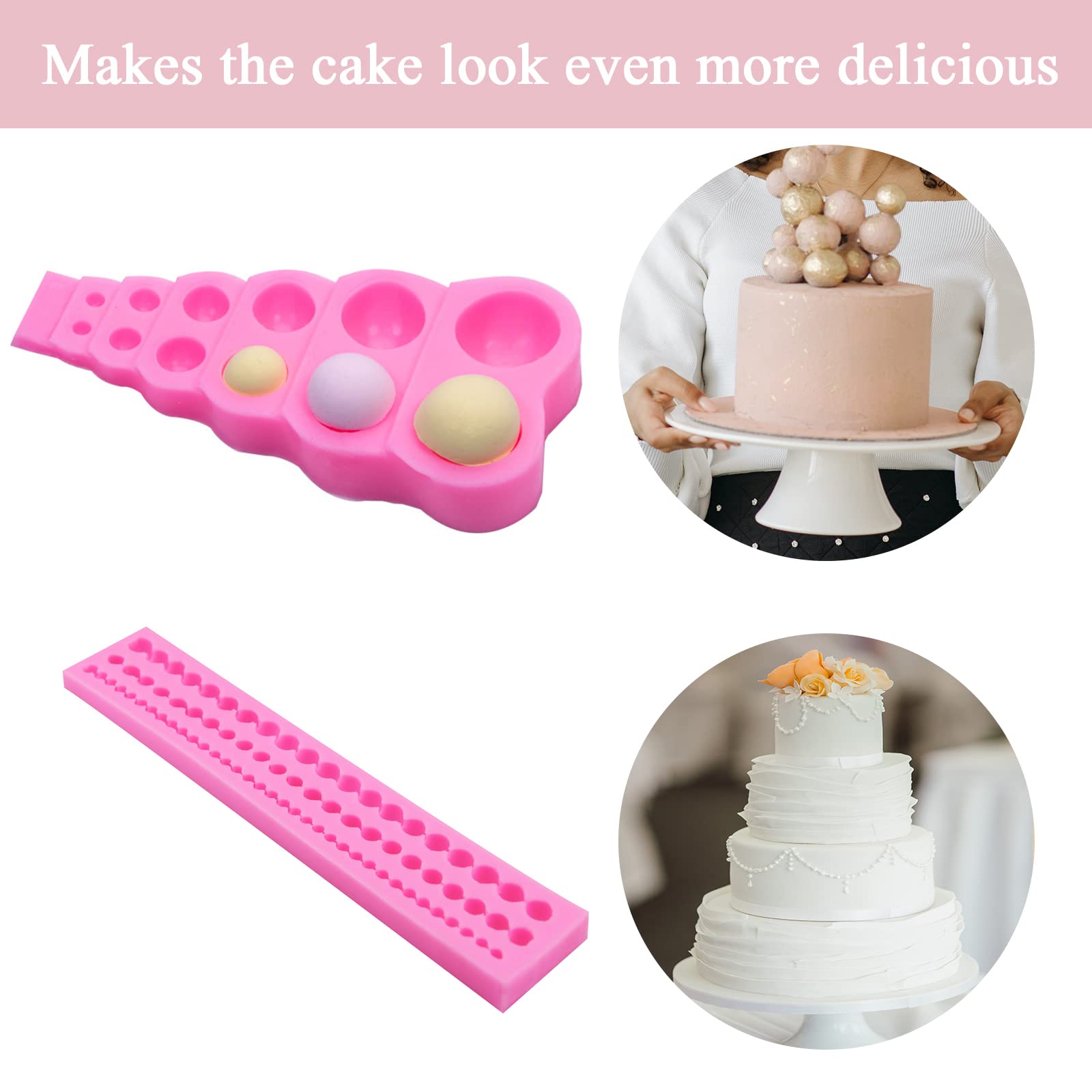 XIACIBDUS 2PCS Silicone Pearl Fondant Mould, Semi Bead Sphere Mould - Image 3