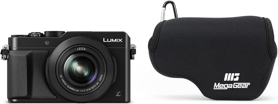 MegaGear ''Ultra Light'' Neoprene Camera Case Bag With Carabiner For Panasonic Lumix DmcLx100 Digital Camera (Black)