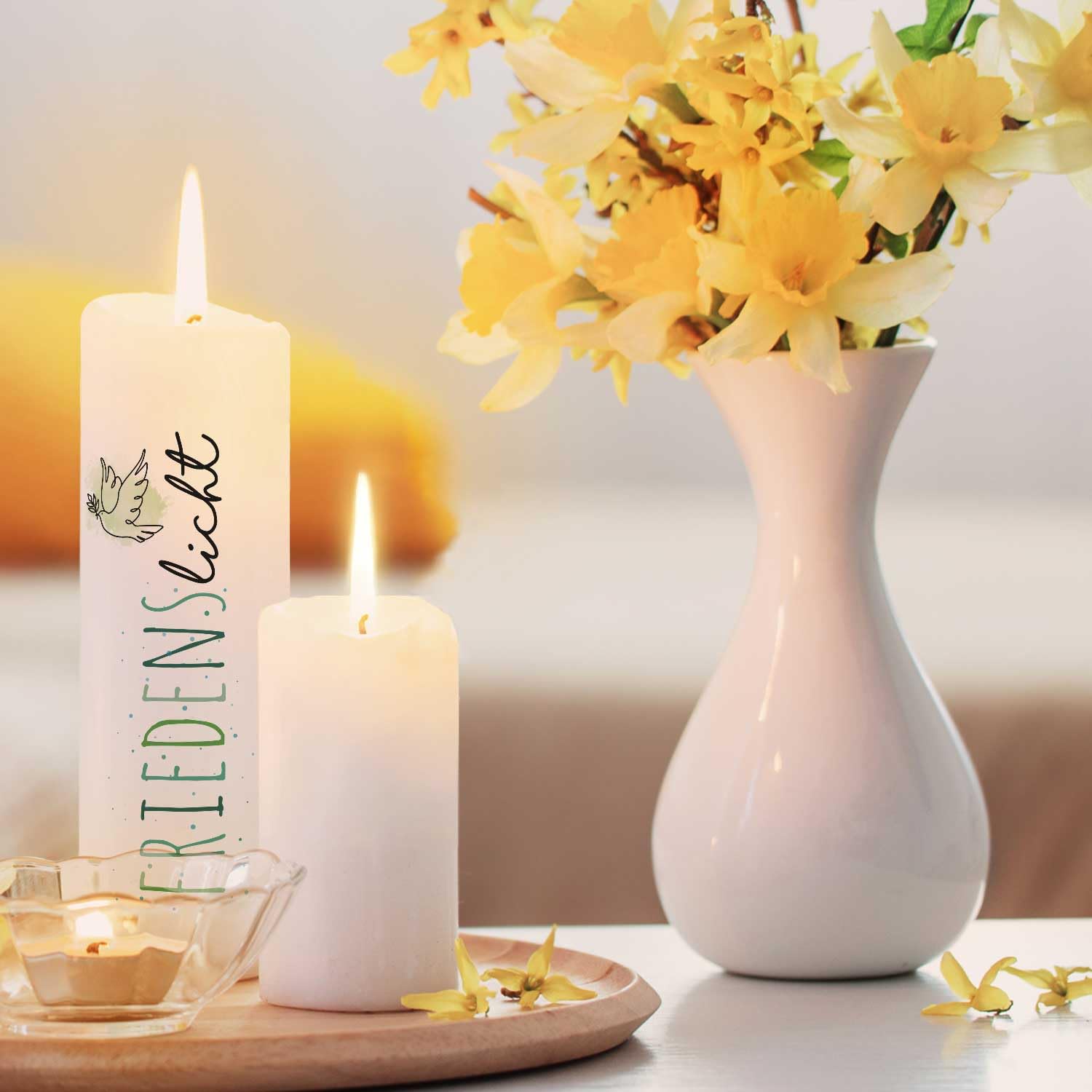 GRAVURZEILE Candela stampata – Luce della pace – Candela stampata brillante per motivazione mutmacher – regalo per mamma papà famiglia amici – per battesimo compleanno – candela pilastro di alta