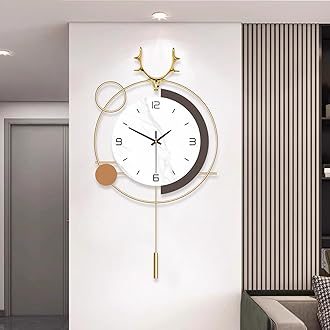 Decorative Silent Quartz Wall Clock with Pendulum, Battery Operated, Large 13x25inch for Living Room, Kitchen, Home, Bathroom, Bedroom Wall Decor