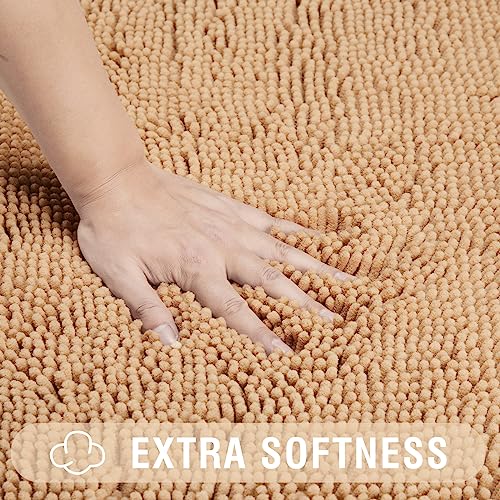 Techmilly Soft Fluffy Chenille Bathroom Rugs, Non Slip Absorbent Bath Mats For Bathroom, Washable And Quick Dry, Khaki, 17" X 24" #TOP1