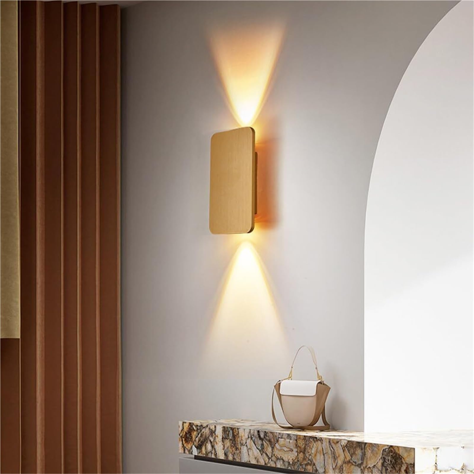 Nowoczesne kinkiety ścienne, wewnętrzne lampy LED w górę i w dół, 6 W, aluminiowe lampy ścienne ze szczotkowanym wykończeniem, do salonu, sypialni, przedpokoju, kina domowego, schodów (złoty, 4000 K)