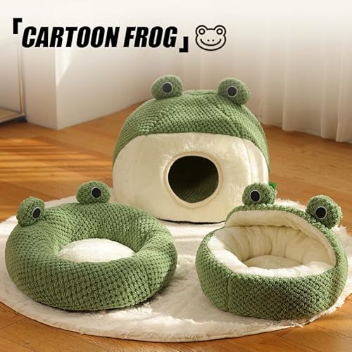 KIDDCW Cama de gato com capuz de sapo fofo com fundo antiderrapante, coberta, redonda, fofa, sapos,