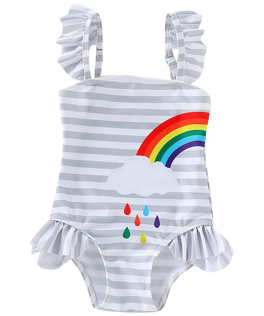 6M-5T Toddler Baby Girls One-Piece Swimsuit Beachwear Twins Rainbow Striped Swimwear Sister Matching Bathing Suits (Rainbow #Left, 1T - 2T)