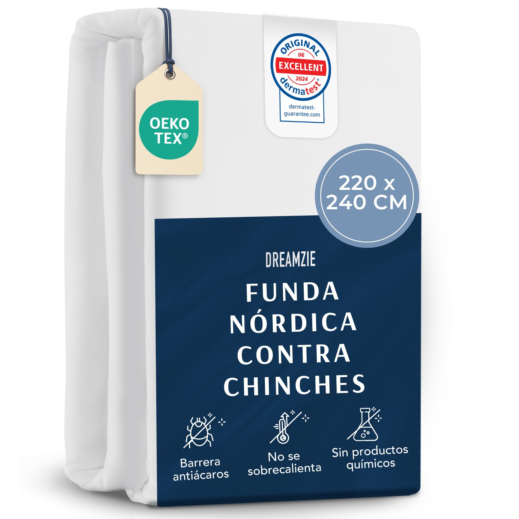 Funda antiacaros con cremallera para edredon 220x240 cm lavable a 95 grados para alergias