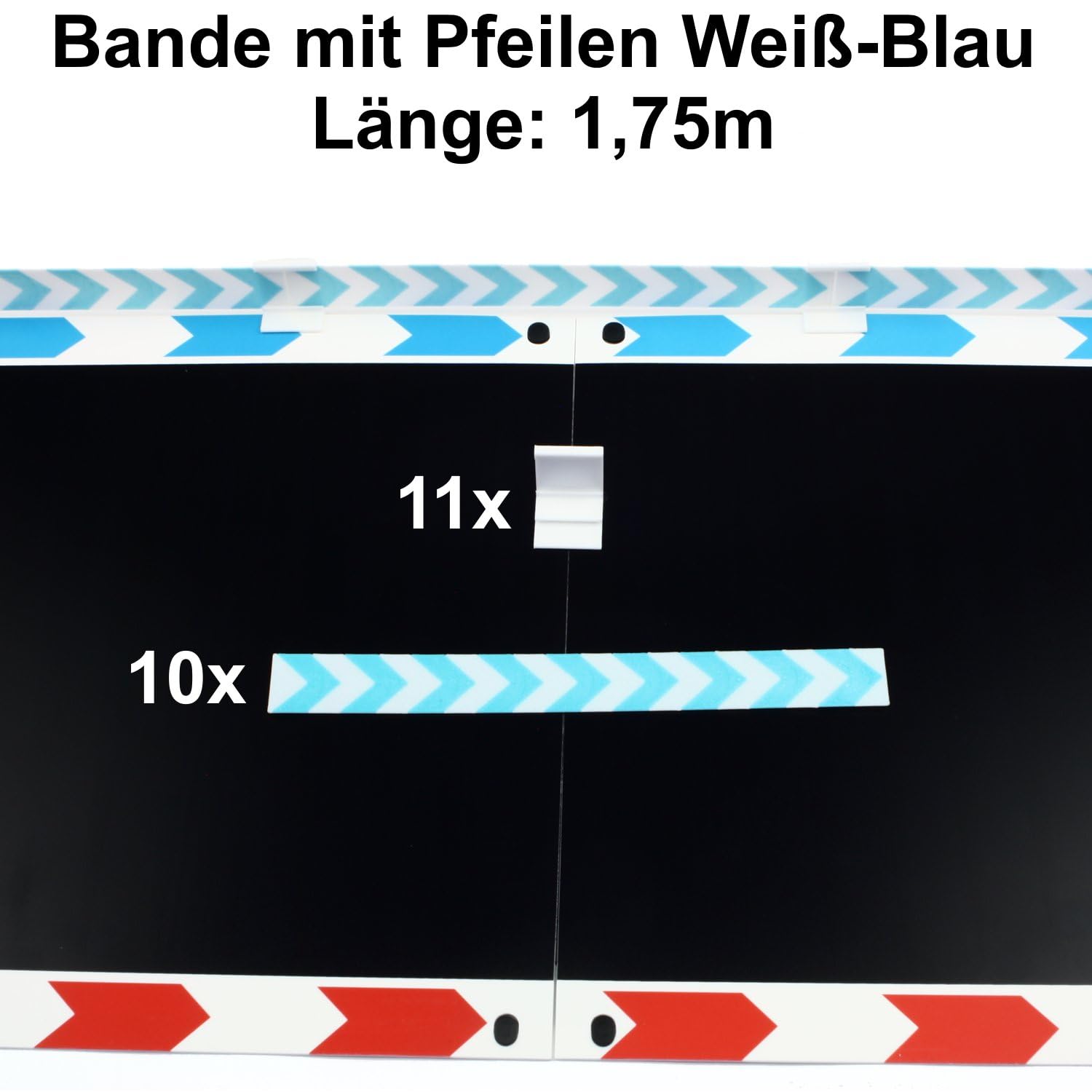 Overdrive-Racing Leitplanken mit Pfeilen für Carrera Hybrid - 1,75m / 6,30m / 12,20m - Begrenzung Kurven Gerade Bande Zaun Fangzaun, Farbe:Weiß-Rot, Länge:6.30 Meter