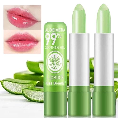 Pintalabios de aloe vera, Firstfly de larga duración, nutritivo bálsamo labial, hidratante, mágico, cambio de temperatura, brillo de labios