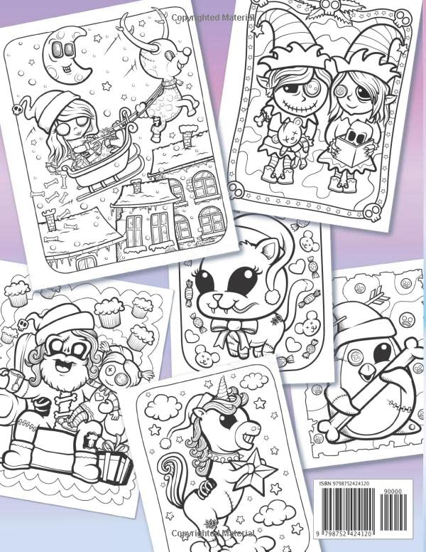 Creepy Kawaii Christmas Pastel Goth Coloring Book: Cute & Spooky Gothic Stocking Stuffer for Adults image 3