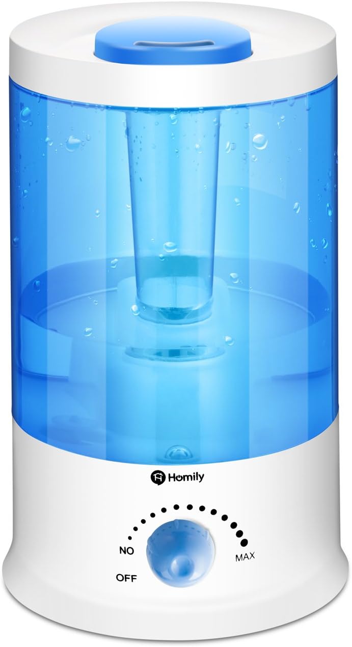 Homily Ultrasonic Cool Mist Humidifier, Baby Room Air humidifiers - Unit with Whisper-Quiet Operation and Automatic Shut-Off, 360°Degrees Rotatable Nozzle for Bedroom & Office