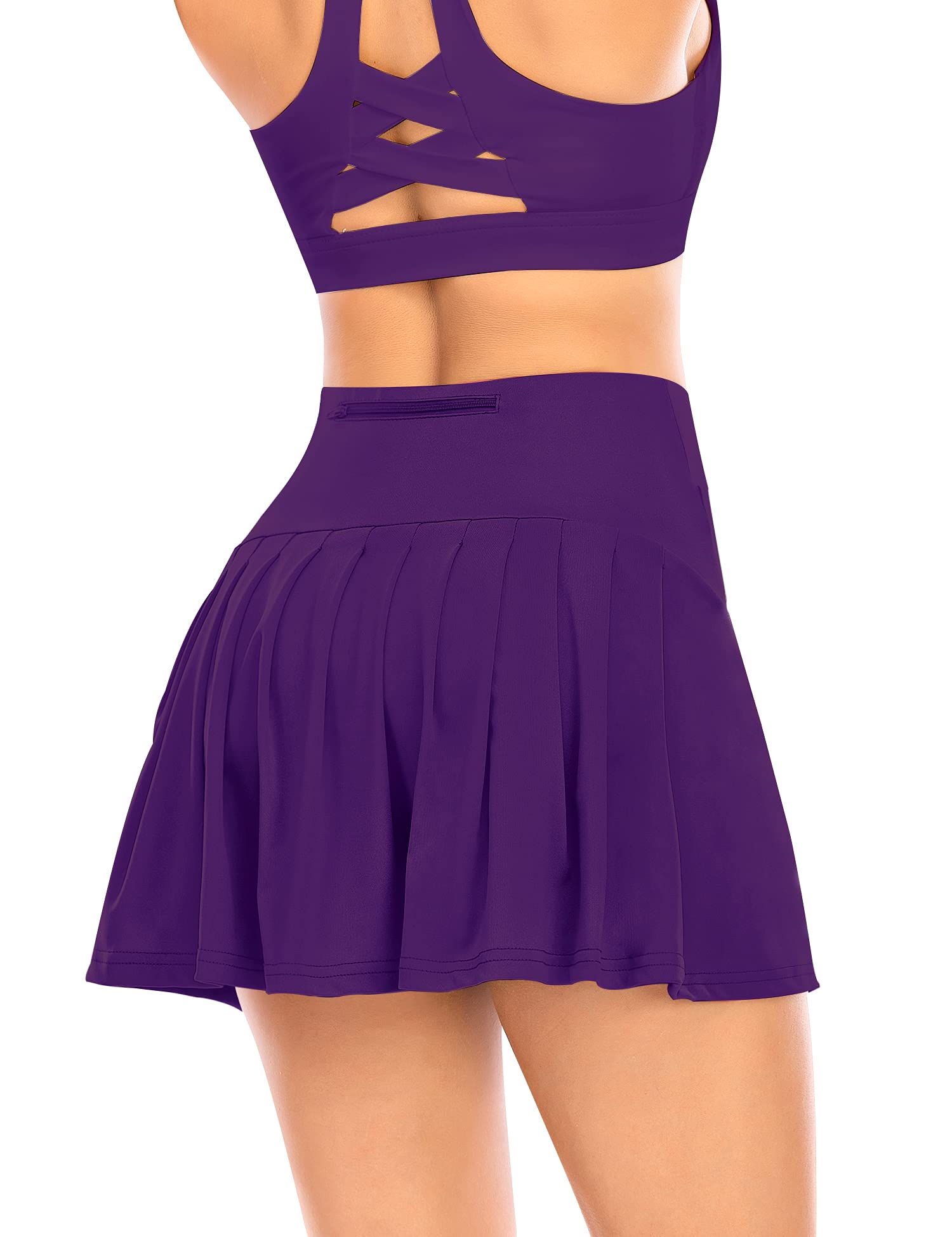 Pleated Tennis Skirts for Women with Pockets Shorts Athletic Golf Skorts Activewear Running Workout Sports Skirt (Purple-1, Large)