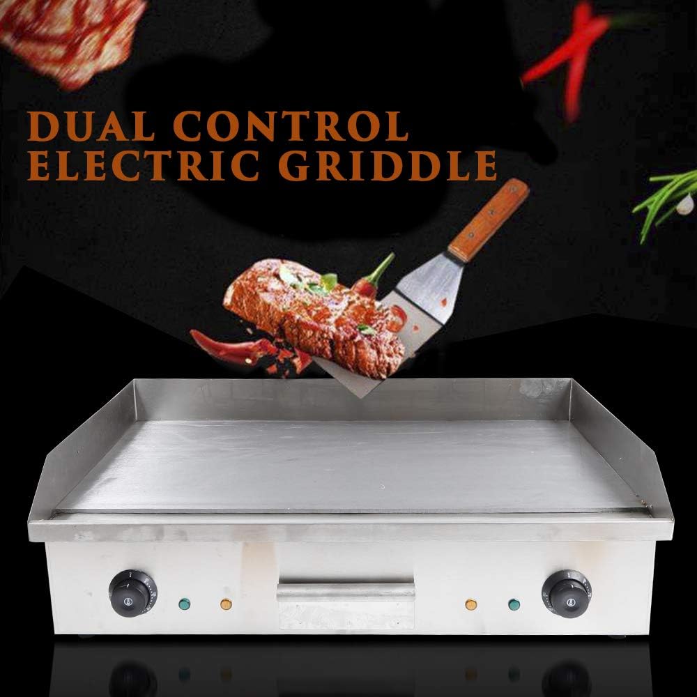 29" Commercial Electric Griddle-110V 4400W Electric Countertop Griddle Non-Stick Restaurant Teppanyaki Flat Top Grill Stainless Steel Adjustable Temperature Control 122°F-572°F(No plug included)