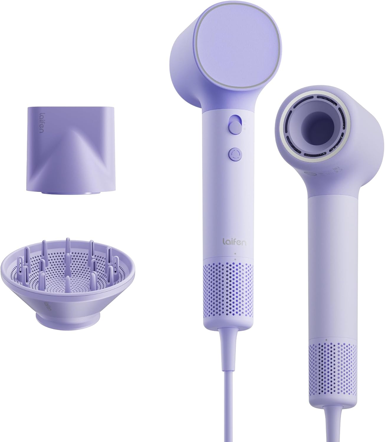 Laifen Neo Secador, 200M Iones Negativos, 2 Boquillas Magnéticas, Violeta | 110.000 rpm, 200M Iones Negativos, Secado Rápido en 3 Minutos, 59 dB, Boquilla Alisadora, Difusor, Modo para Niños