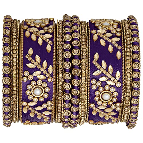 Image of Peora Silk Thread Kundan & Stone Studded Chuda Bangles Set Gift for Women