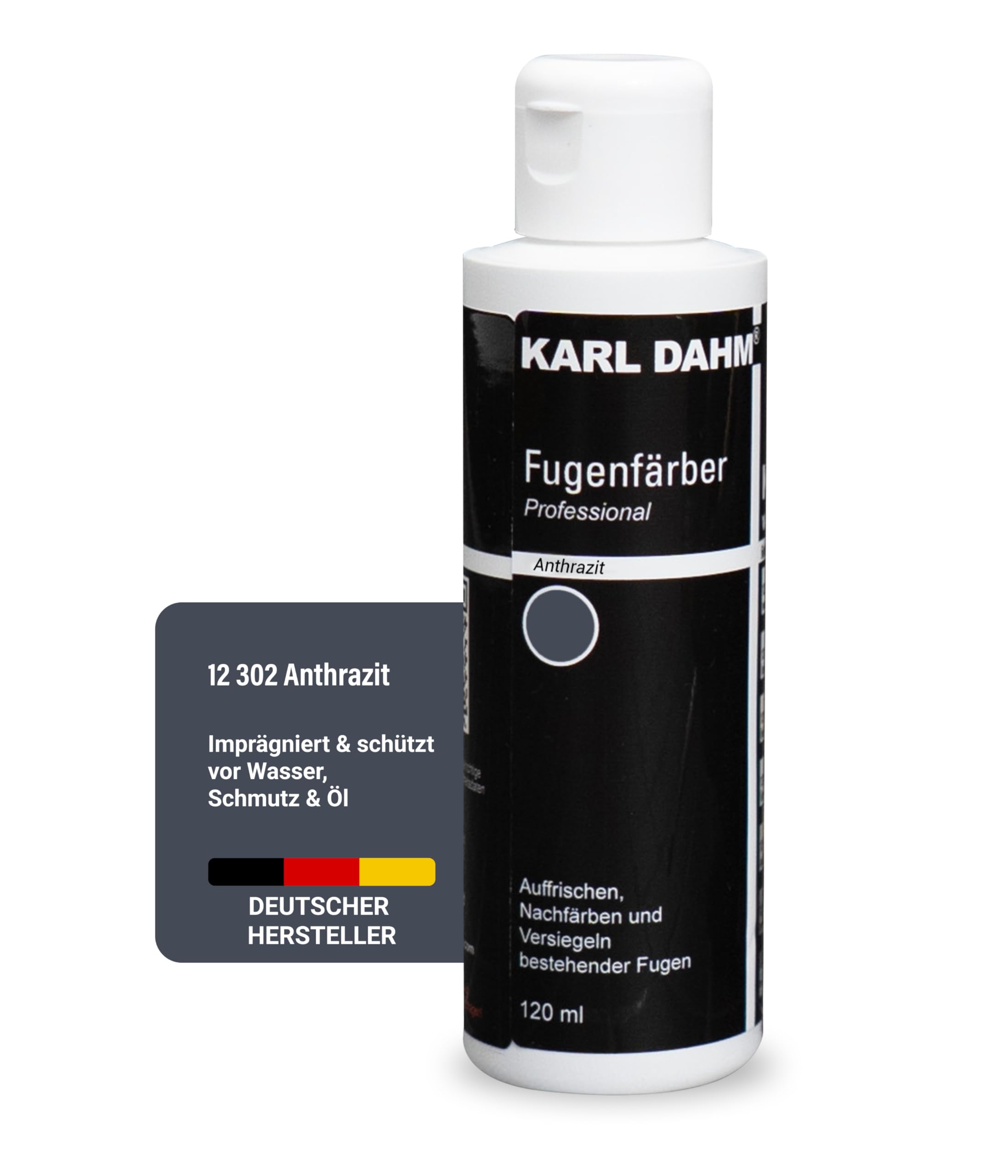 Karl Dahm Teinture pour Joints - Coloration Joints Anthracite 120 ml I 3 Couleurs Disponibles I Teinter et Sceller les Joints de Carrelage Anthracite I Peinture Rénovation de Joints Intérieurs - 12302