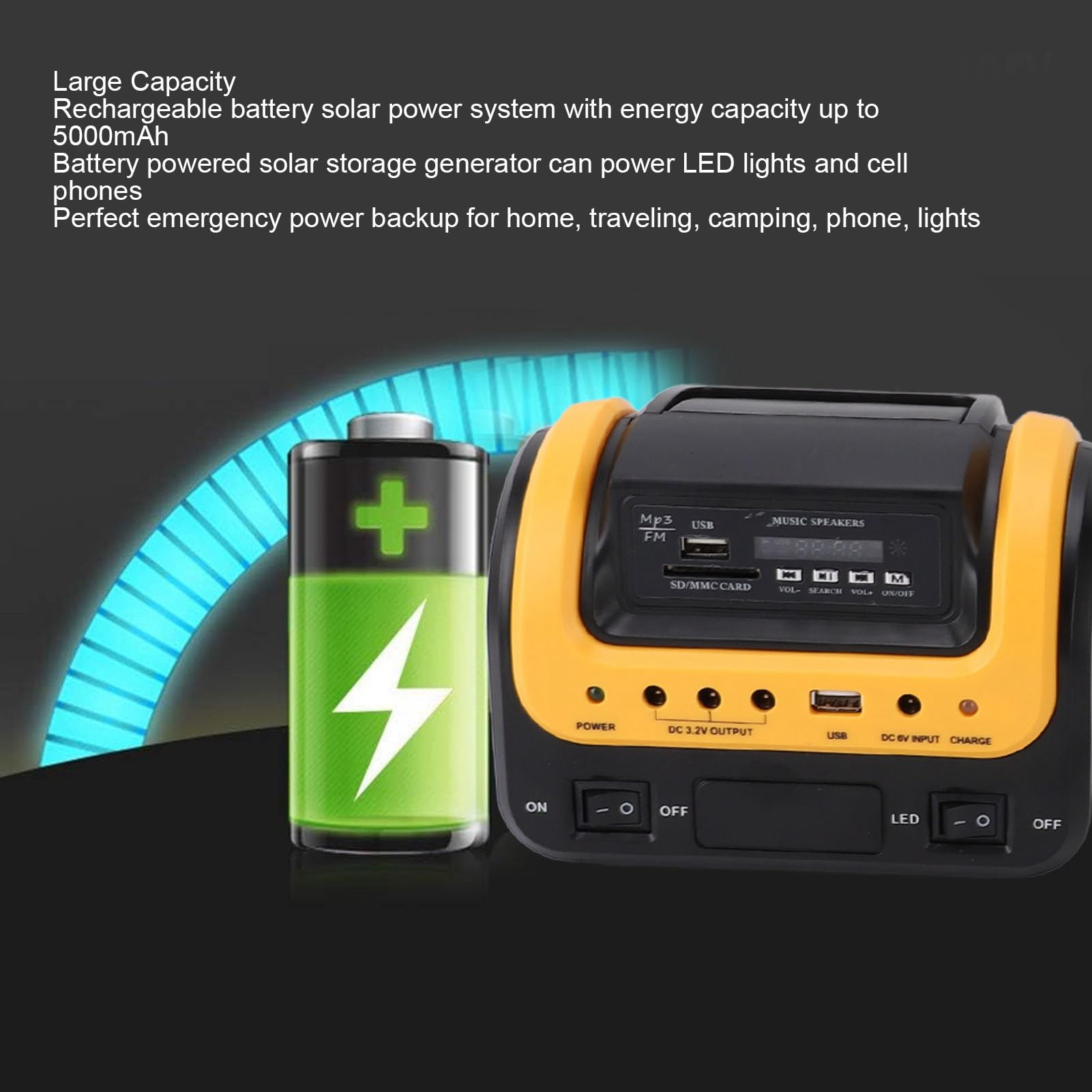 Centrale électrique Portable, Générateur Solaire de Camping 5000 MAh avec Panneau Solaire, Station de Solaire Multifonction, Affichage LED Numérique, Rapide pour