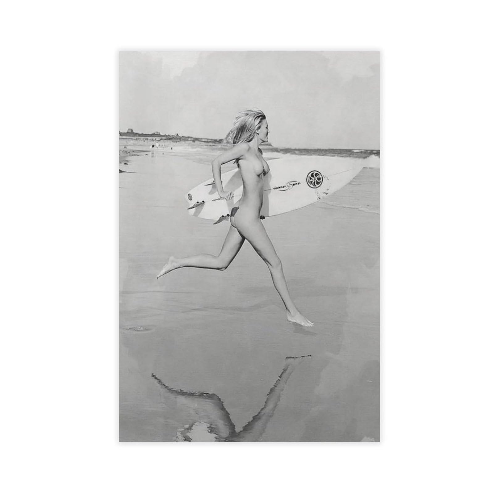 Bncedjk Naked Surfer Woman Canvas Canvas Poster Bedroom Decor Landscape Decor Gift 20X30inch(50X75cm)