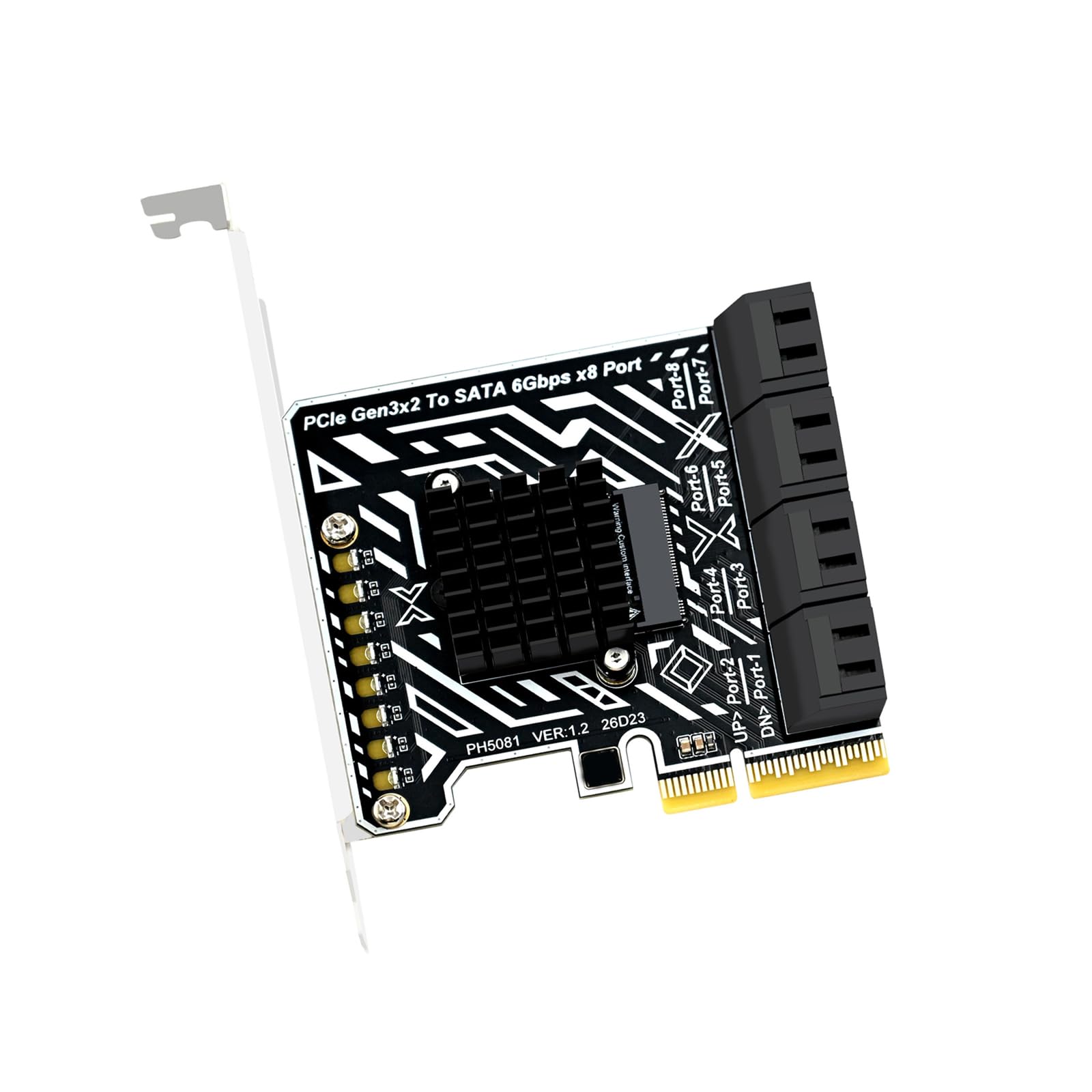 Scheda di espansione PCIE Gen3X2 a SATA3 6Gbps 8 porte SATA3.0, capacità massima 240 TB, trasferimento dati stabile ad alta velocità, con indicatori LED e dissipatore di calore di