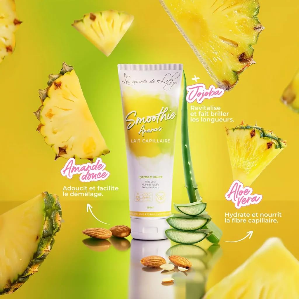 Les Secrets de Loly – Routine Cheveux Frisés – Coffret 4 Étapes : Shampooing, Après-Shampooing, Lait Smoothie Ananas & Gelée Boost Curl – Structure & Hydratation – Vegan 97% Naturel – 4 x 250 ml