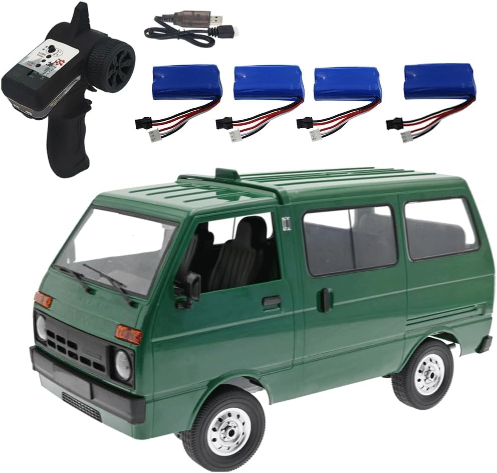 WPL D42 RC Car Van, 1/10 Scale 2.4G Remote Control All-Terrain 4WD RC Drift Truck with LED Lights Full Simulation Crawler for Adult Hobbyists – Green / 3 Battery