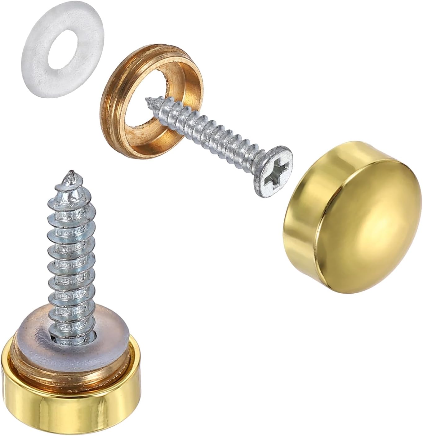sourcing map 10Pcs Screw Covers Caps, Brass Dome Mirror Screws Decorative Caps Cover Nail Fasteners for Sign Advertising Hardware Construction, 10mm Diameter, Polished Gold