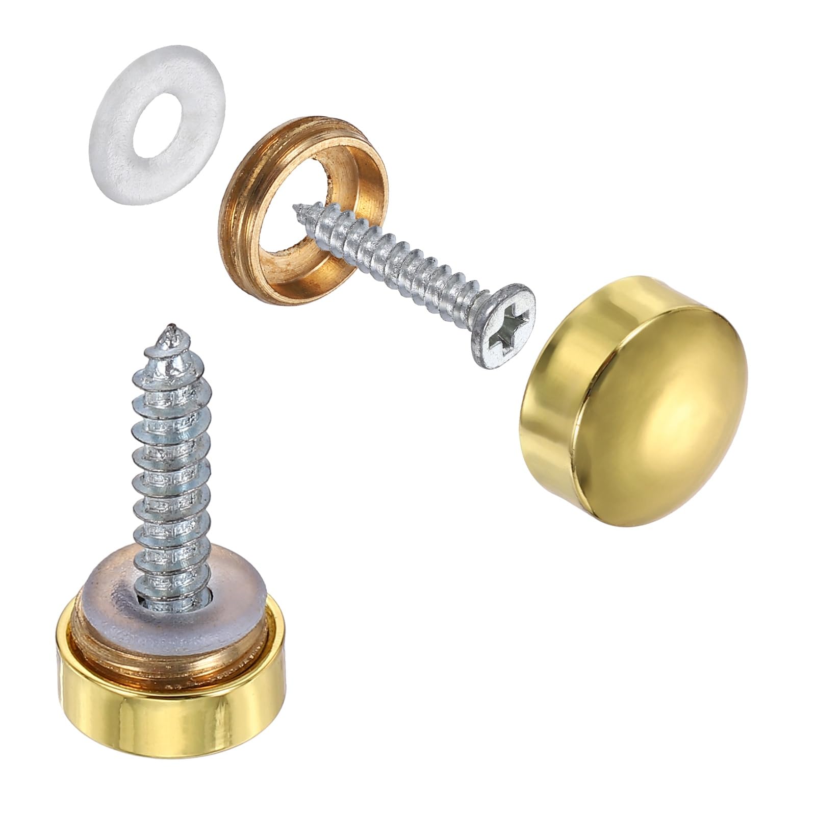 sourcing map 6Pcs Screw Covers Caps, Brass Dome Mirror Screws Decorative Caps Cover Nail Fasteners for Sign Advertising Hardware Construction, 10mm Diameter, Polished Gold