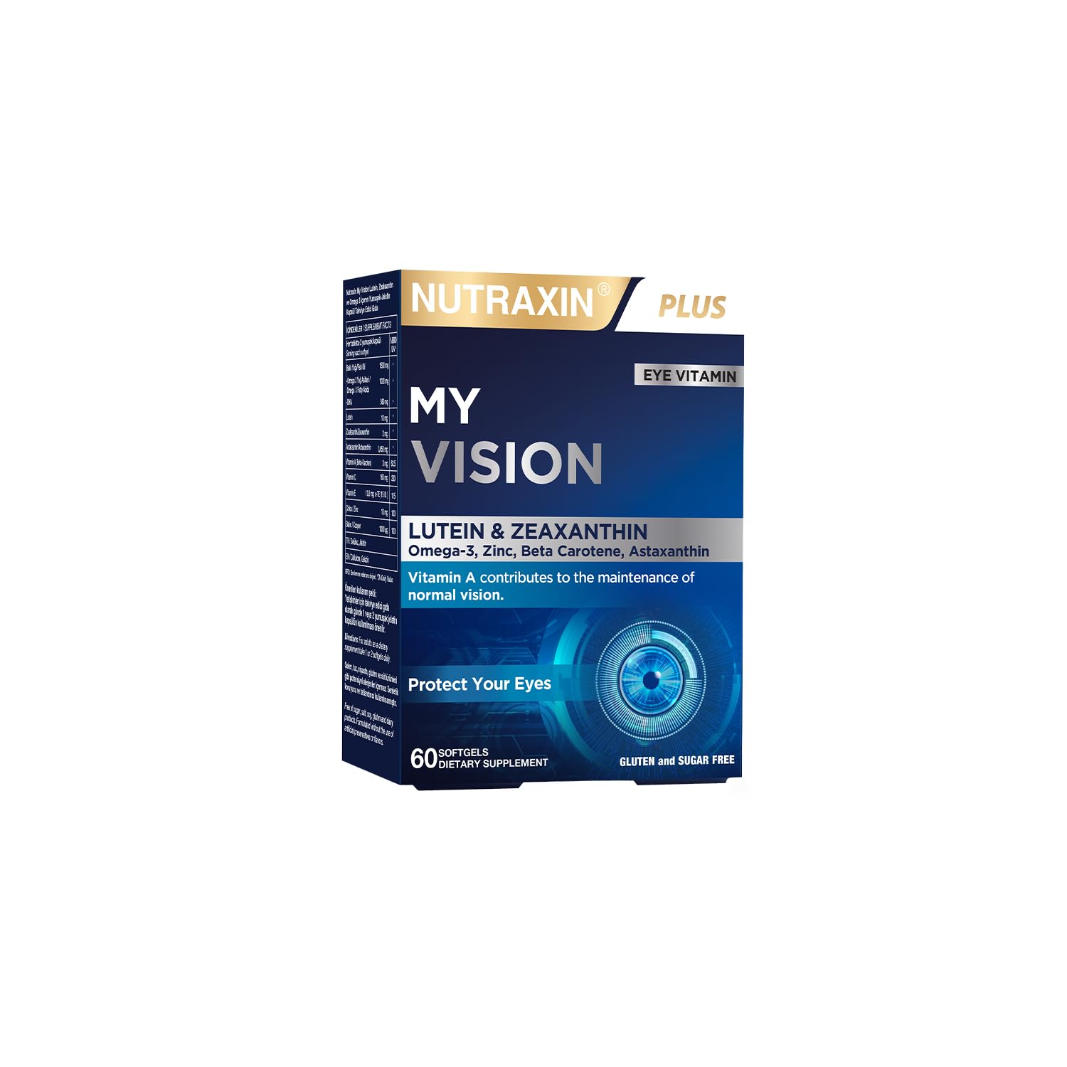 Nutraxin My Vision | Lutein, Zeaksantin, Vitamin C, E, Çinko ve Selenyum | 60 Tablet | Şeker ve Gluten İçermez